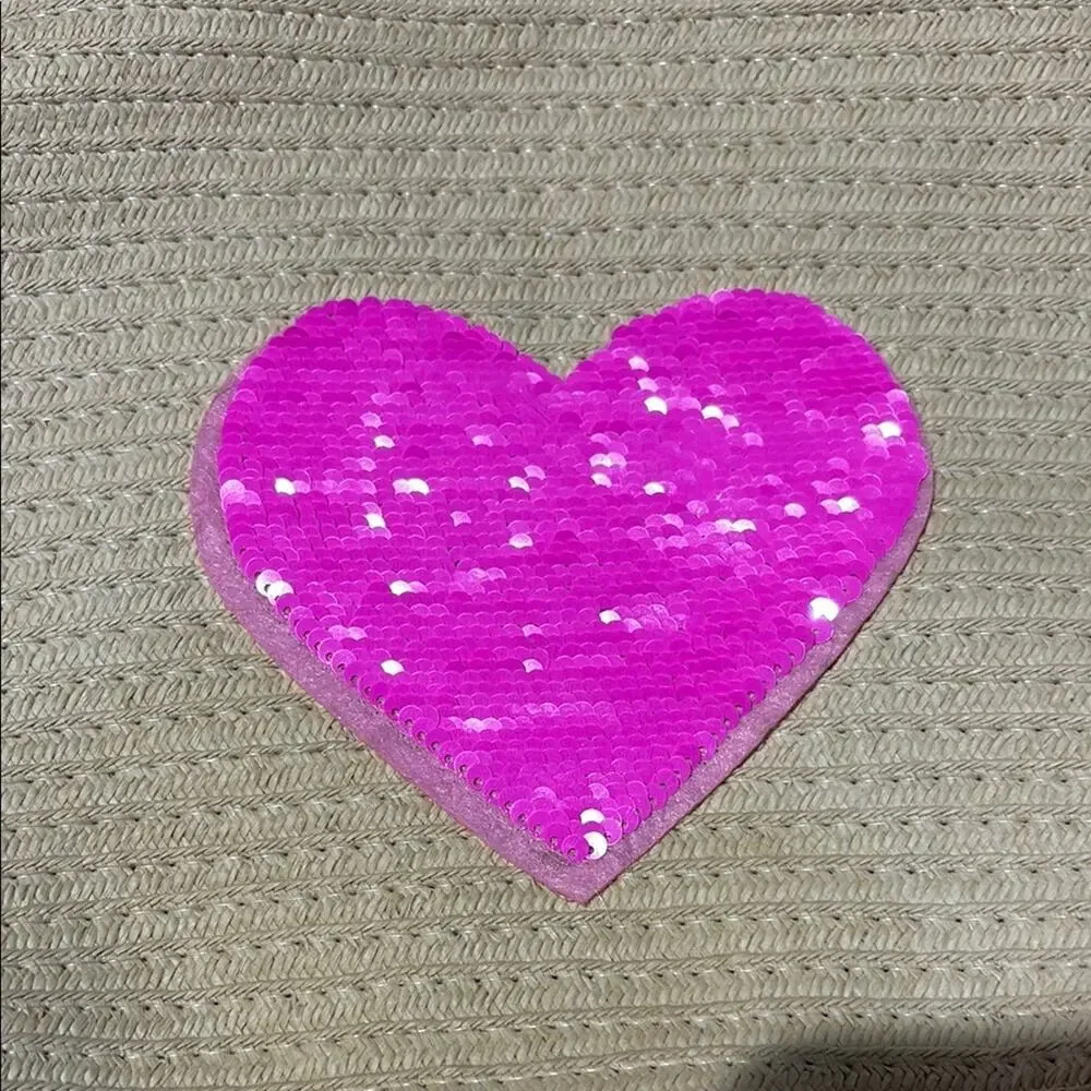 love2design Pink Heart sequins does the flip Woven Tote Bag beach boating nwot